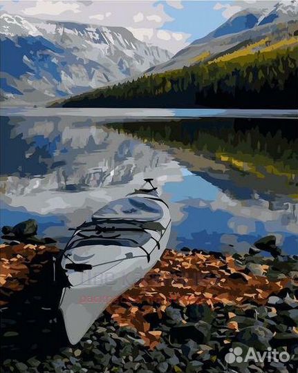 Картина по номерам 40x50 Одинокая лодка на берегу