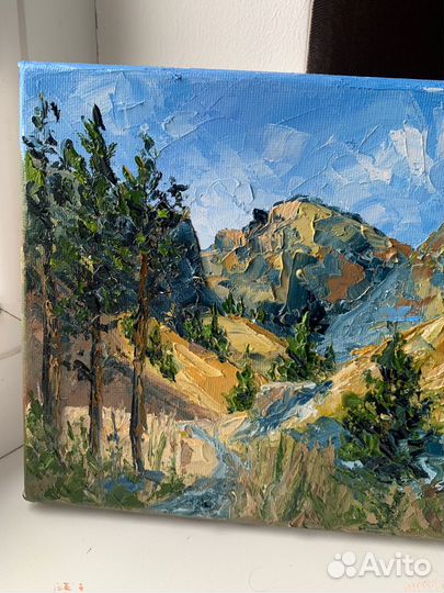 Картина маслом холст горный пейзаж Кавказ Домбай