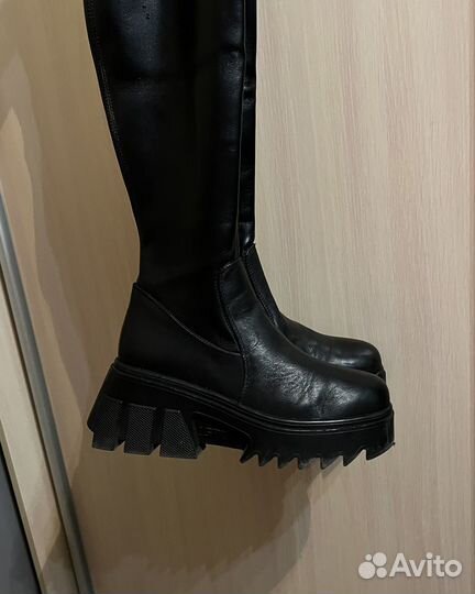 Ботфорты Экокожа на массивной подошве