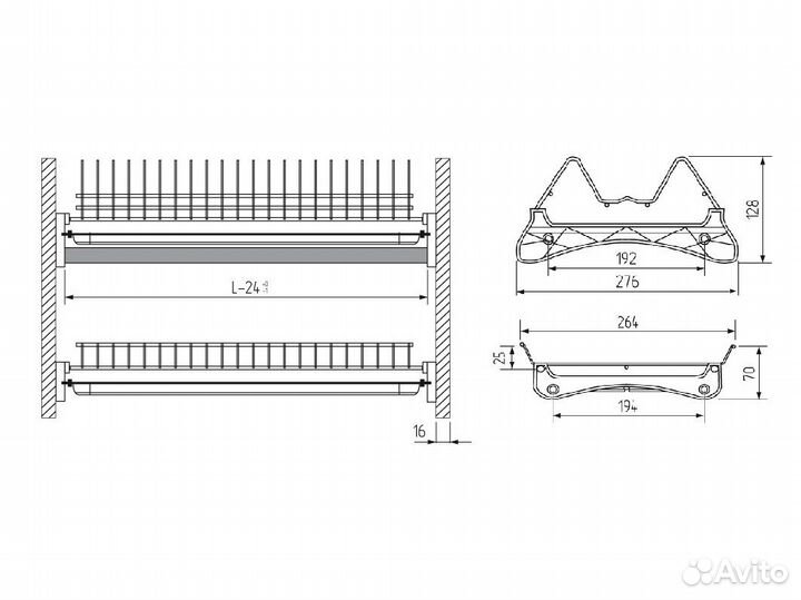 Сушилка для посуды 600мм в шкаф 2х-ярусная Хром