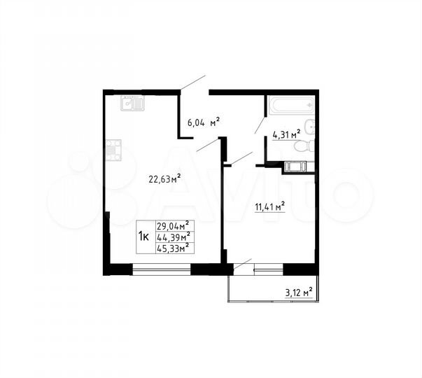 1-к. квартира, 44,6 м², 6/8 эт.