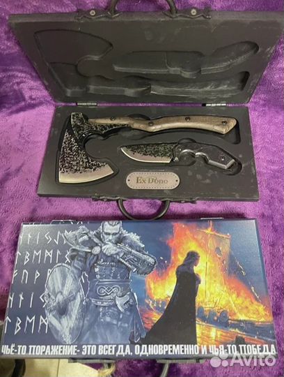 Топор кованый + нож в наборе