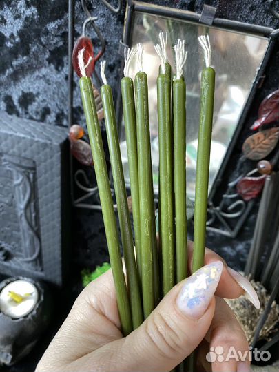 Свечи зелёные пчелиный воск 10 шт