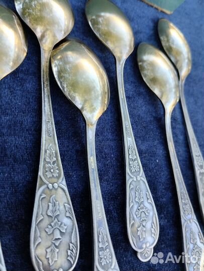 Ложка мельхиор СССР. 3 комплекта. Родная патина