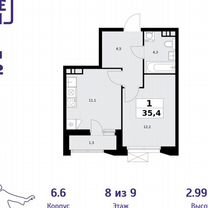 1-к. квартира, 35,4 м², 8/9 эт.