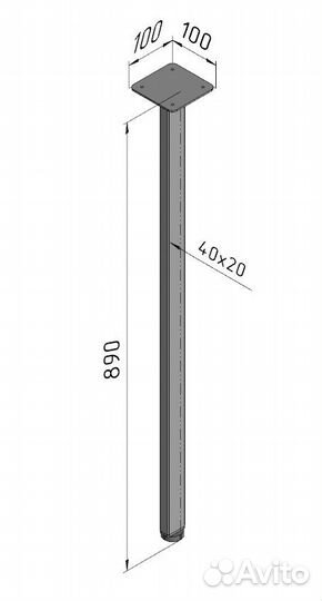 Ножка опора для стола 890 40х20 металлическая регулируемая черная барная Лофт
