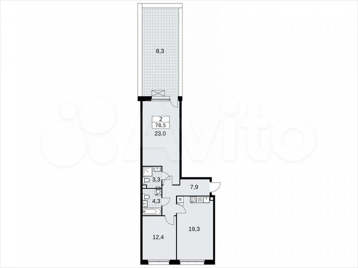 2-к. квартира, 78,5 м², 2/12 эт.