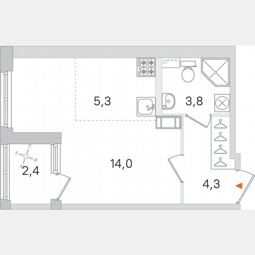 Квартира-студия, 28,6 м², 4/4 эт.