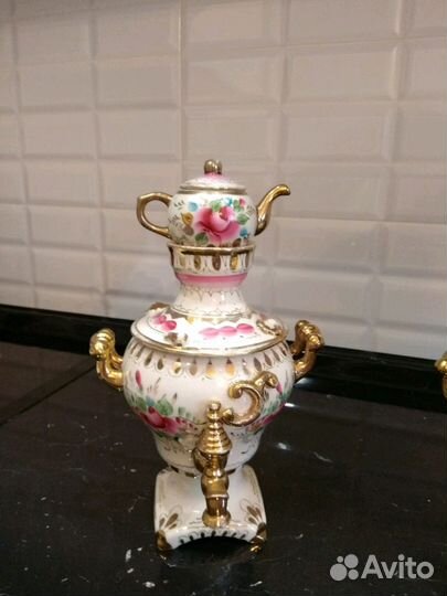 Самовар гжель (розовая) винтаж