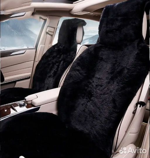 Накидка на сиденье Черная Натуральный мех 1 шт