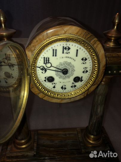 Старинные Каминные часы с боем. Оникс