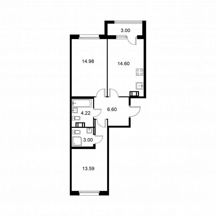 2-к. квартира, 58,5 м², 3/9 эт.