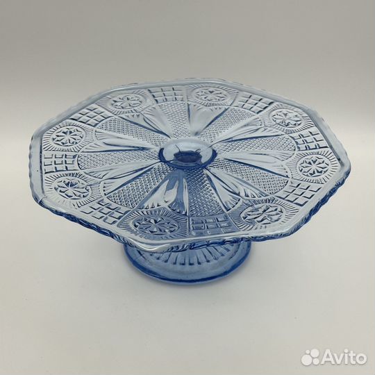 Ваза на ножке (тортница), стекло, пресс, СССР