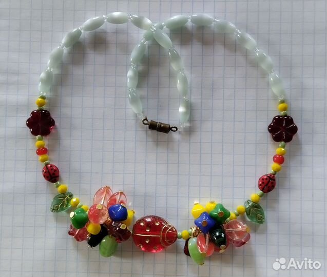 Колье винтаж фрукты, цветы стекло Чехословакия
