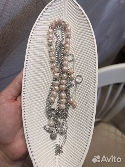 Комплект серьги колье из натурального жемчуга