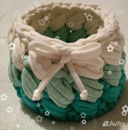 Корзинка вязаная в подарок из трикотажной пряжи