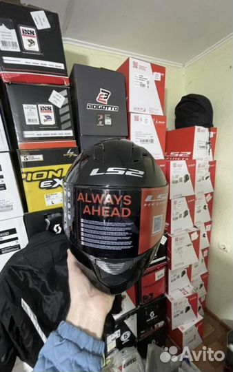 Шлем ls2 с очками глянцевый черный размер s/m/L