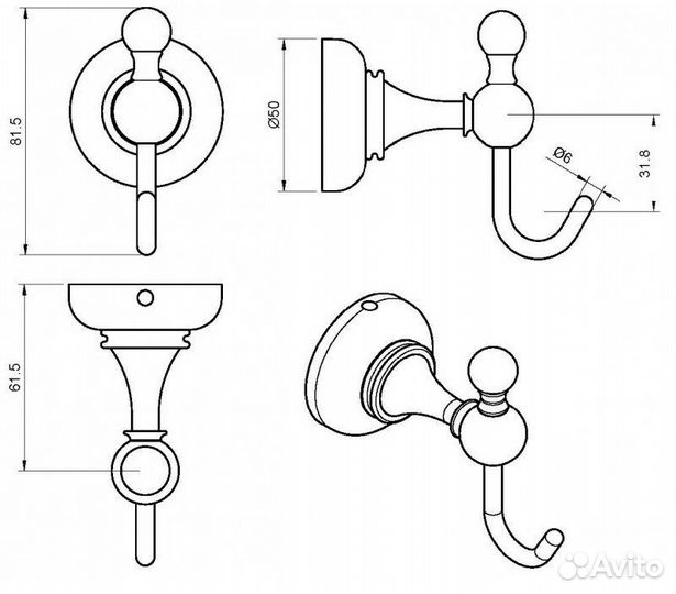 Крючок Cezares Aphrodite aphrodite-HK1-03/24-M золото