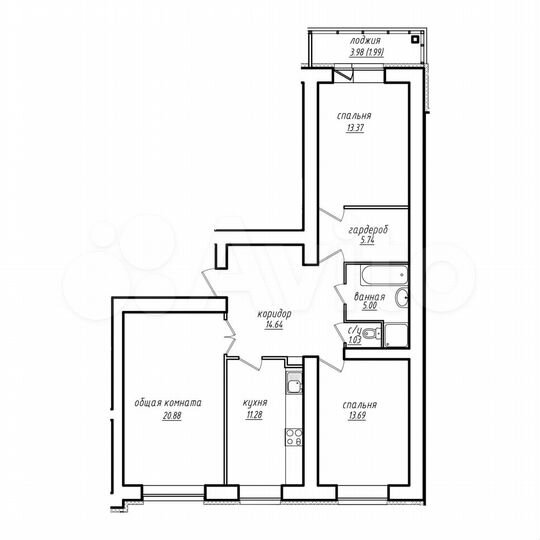 3-к. квартира, 87,6 м², 6/8 эт.