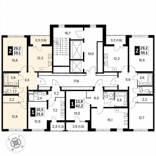 2-к. квартира, 59,1 м², 24/24 эт.