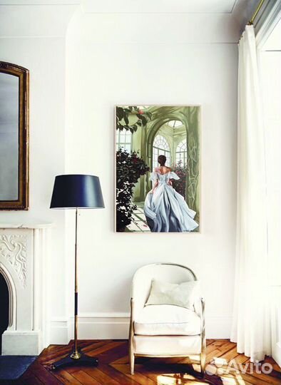 Картина маслом девушка в белом романтика сад