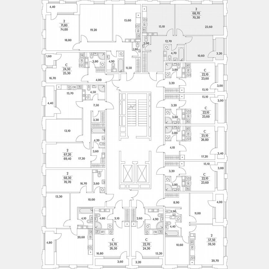 2-к. квартира, 70,3 м², 3/13 эт.