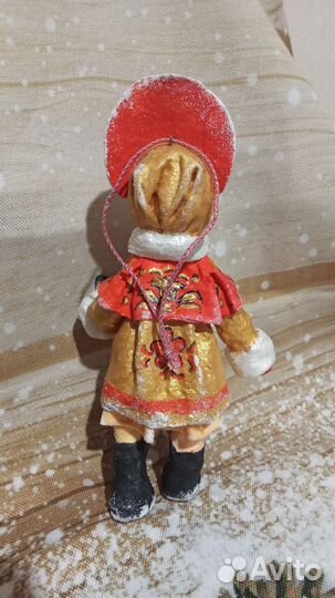 Новогодняя игрушка из ваты, куколка, снегурка