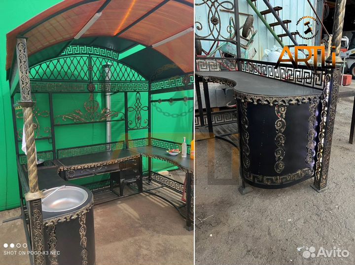 Кованый Мангал с крышей и печкой 