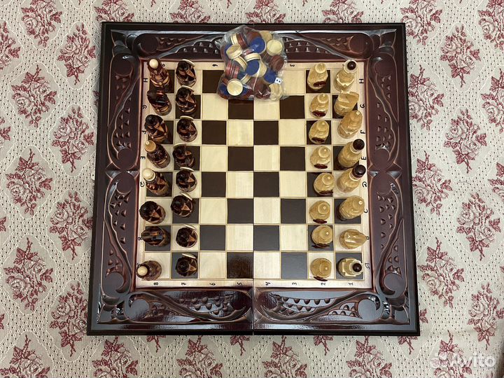 Шахматы-шашки-нарды-ручной работы-Медведь