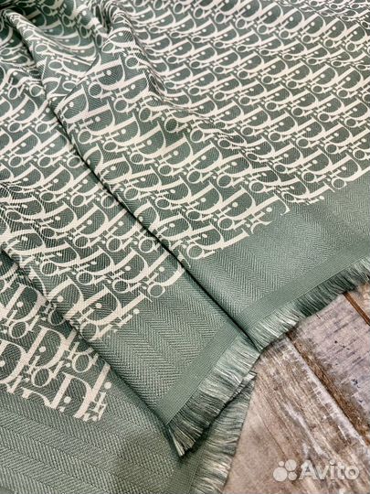 Платок шаль Dior из шерсти и хлопка зеленый