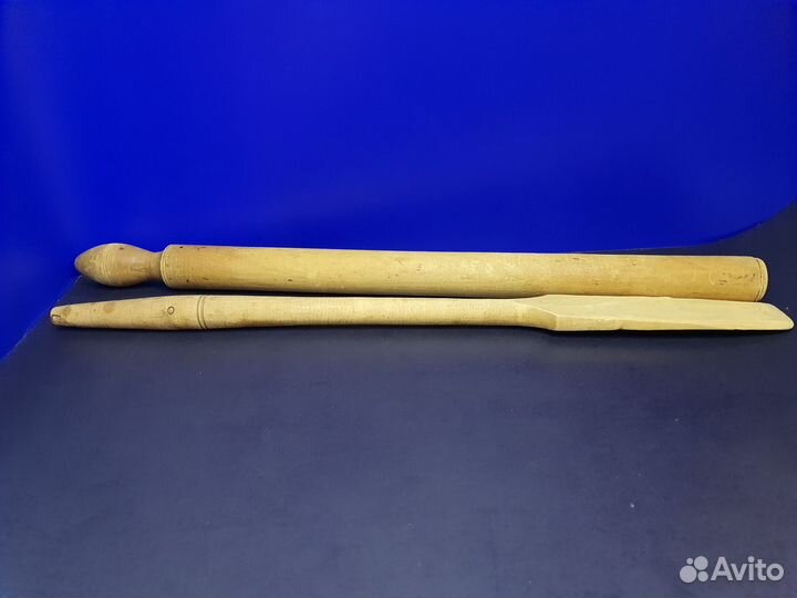Винтажная толкушка и поварская ложка 55см, дерево