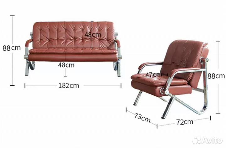 Кожаный диван и 2 кресла