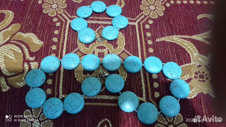 Бижутерия,бусы и браслет,камень натур.бирюза