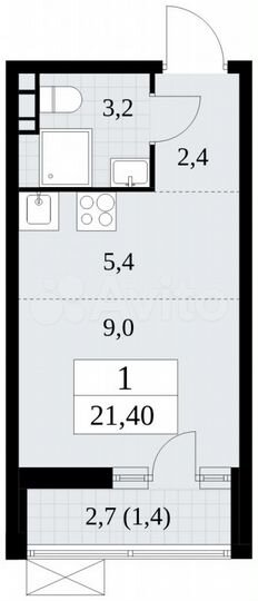 Квартира-студия, 21,4 м², 6/18 эт.