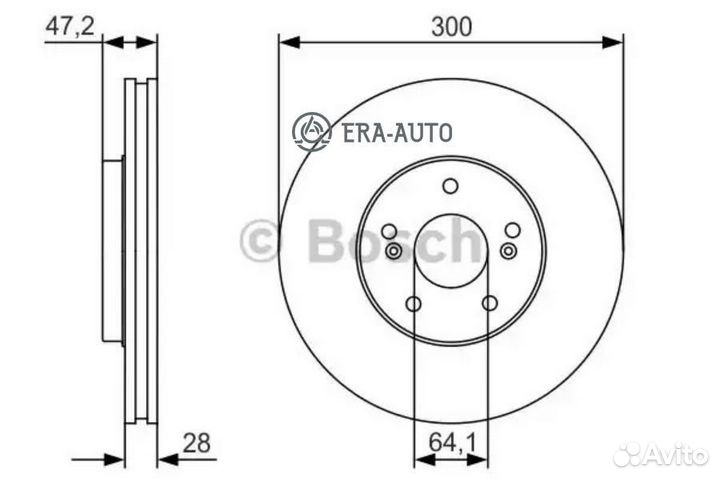 Bosch 0986479R47 Диск торм. пер.вент.300x28 5 отв