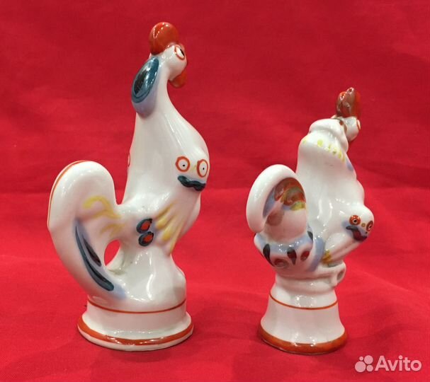 Статуэтки фарфоровые. Петушки. СССР