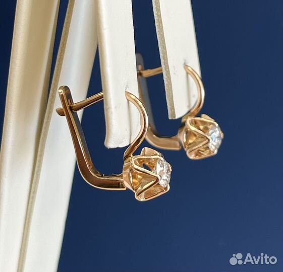 Золотые серьги с бриллиантами СССР 583 пробы