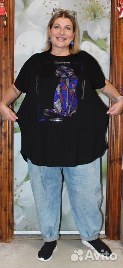 Потрясающая,стильн.туника-футболка Кот р.54-62