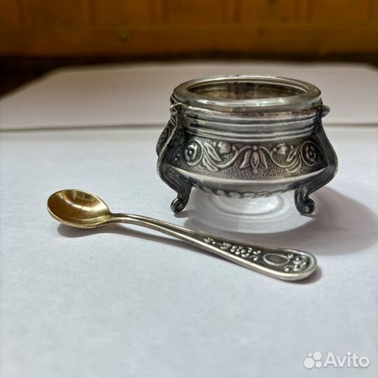 Винтажная солонка с родной ложкой, СССР