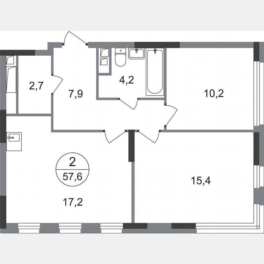 2-к. квартира, 57,6 м², 11/17 эт.