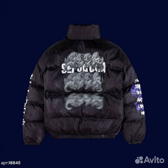 Зимняя куртка NO name черная хип хоп С принтом на