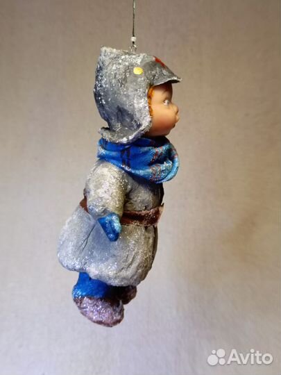 Ёлочная ватная игрушка карапуз в будёновке