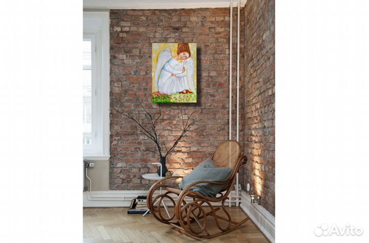 Ангел Картина с котом маслом на холсте 40х30 см