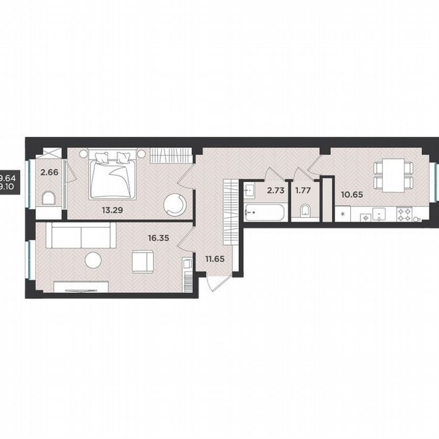 2-к. квартира, 59,1 м², 4/4 эт.