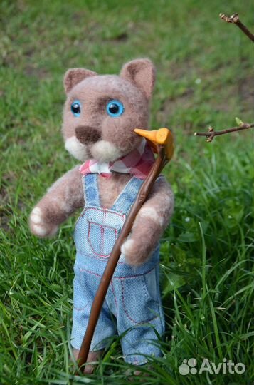 Игрушка из шерсти Кот Садовник, валяние, подарок