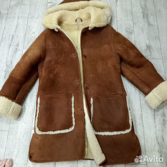 Шуба дубленка с капюшоном