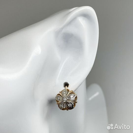 Золотые серьги малинки с бриллиантами 583 0,3 ct