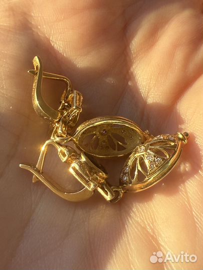 Золотые серьги с брил и сапфирами СССР 750пр