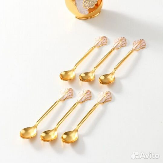 Набор из 6 шт сувенирных ложек в виде пера 'Розовый лебедь со стразами' 5х8,5х15 см