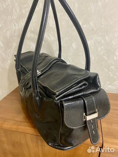 Сумка багет женская натуральная кожа черная